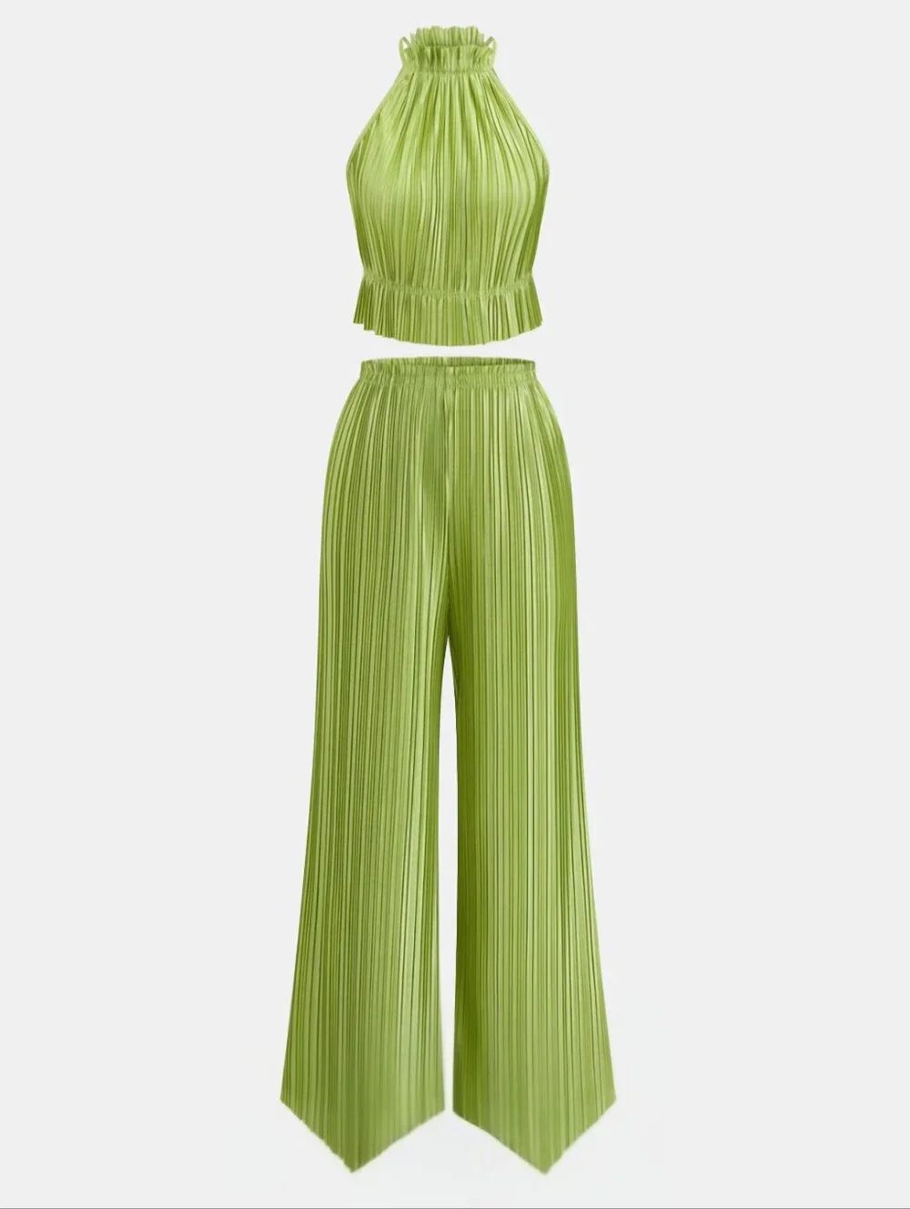 Commense Green Pleated Halter Top & Pants Set Size L - Picture 2 of 2